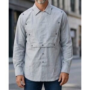 Vintage Karman Light Blue Western Bib Shirt Buttons Sz 17 Neck